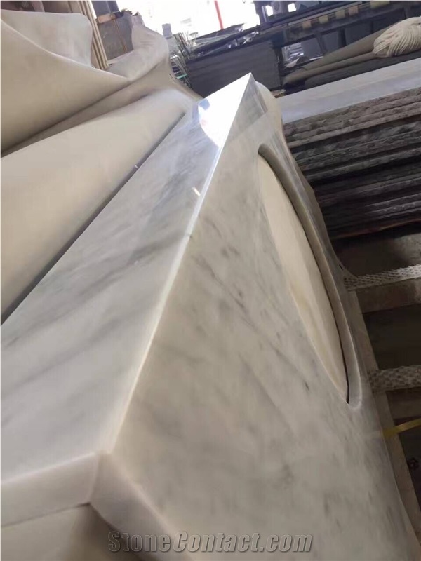 Bath Tops Countertops Vanity Top Sink Material in Carrara White Quartz Pre-Fabricated Countertop, Hotel and House Project Bathroom Vanities, Indoor