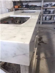 Bath Tops Countertops Vanity Top Sink Material in Carrara White Quartz Pre-Fabricated Countertop, Hotel and House Project Bathroom Vanities, Indoor