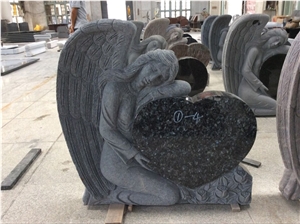 Blue Pearl Granite Gravestone Angel Holding Heart Tombstone Monument