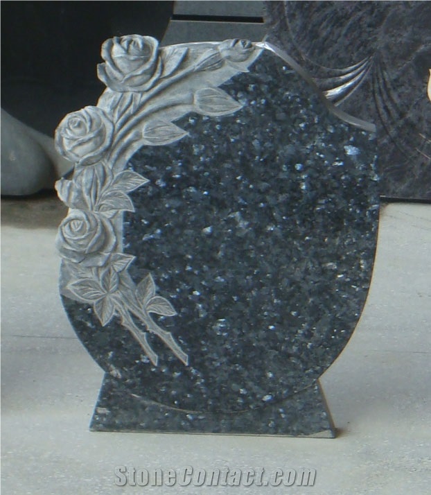 Blue Pearl Granite Tombstone Design Flower Carving Headstone Engraved Headstone Cemetery Tombstone Supplier