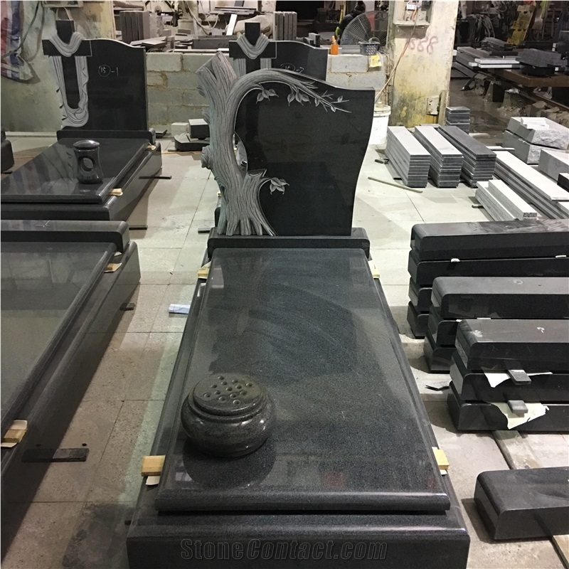 Cad Drawing Shanxi Black Granite Bench Gravestones Slab Engraved Tree