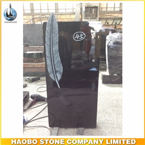 China Black Granite Tombstone Feather Tombstone Design Single Upright Monument Western Style Tombstones