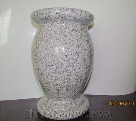 China Factory Barre Grey Granite Round Vase for Monuments,Cemetery Accessories