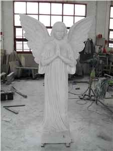 China Factory Direct Pure White Marble Angel with Wings Sculpture Hbsc-5410, Cemetary Sculptures, Oriental White Marble Angel Statue