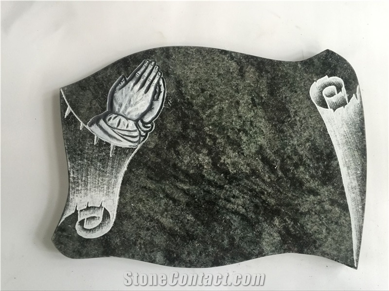 Chinese Factory Oliver Green Granite Line Carving Memorial Plaques, Chinese Green Granite Memorials