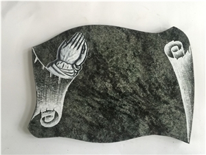 Chinese Factory Oliver Green Granite Line Carving Memorial Plaques, Chinese Green Granite Memorials