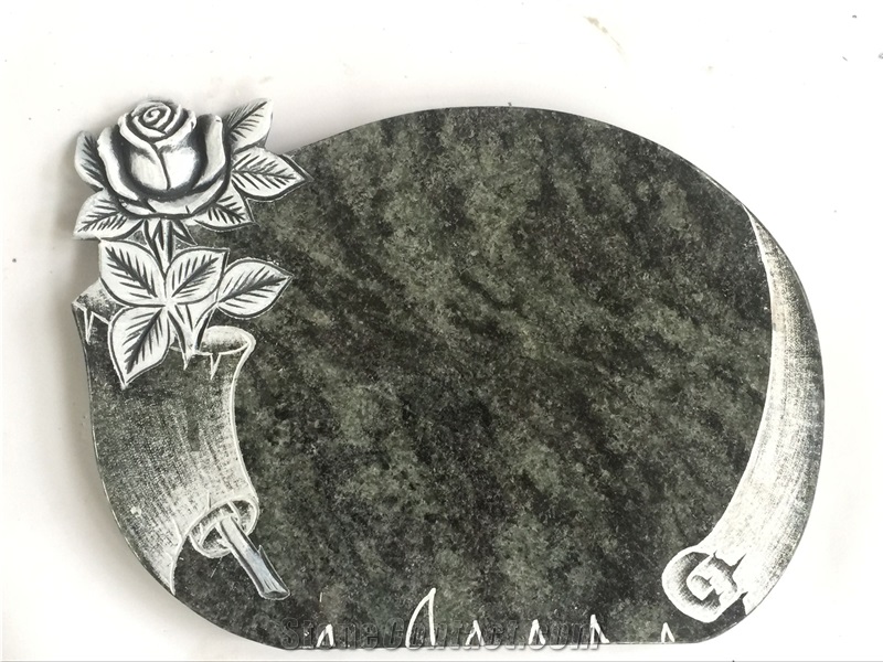 Chinese Factory Oliver Green Granite Line Carving Memorial Plaques, Chinese Green Granite Memorials