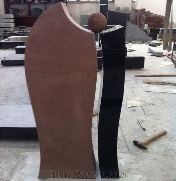 Customized Good Prices Red Sandstone Gravestone with Little Ball