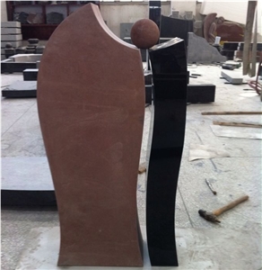 Customized Good Prices Red Sandstone Gravestone with Little Ball