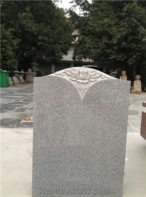 Grey Granite Headstone Carving Headstone Flower Carving Headstone