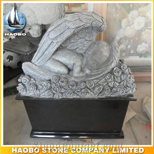 Headstone Black Noir Angel Sculpture Etching Tombstone Monument Single Double Granite Marble Natural Marker Stone Gravestone