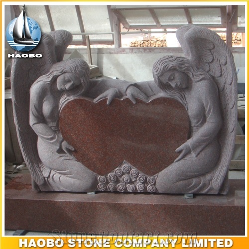 Headstone Indian Red Angel Sculpture Etching Tombstone Monument Single Double Granite Marble Natural Marker Stone Gravestone Polished Blocks Basalt