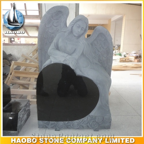 Headstone Shanxi Black Angel Sculpture Etching Tombstone Monument Single Double Granite Marble Natural Marker Stone Gravestone Polished Blocks Basalt