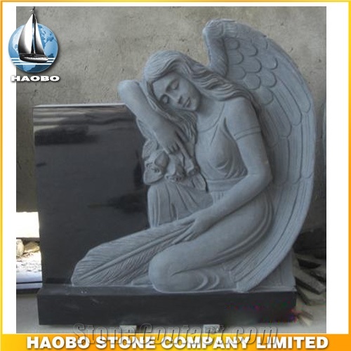 Headstone Shanxi Black Angel Sculpture Etching Tombstone Monument Single Double Granite Marble Natural Marker Stone