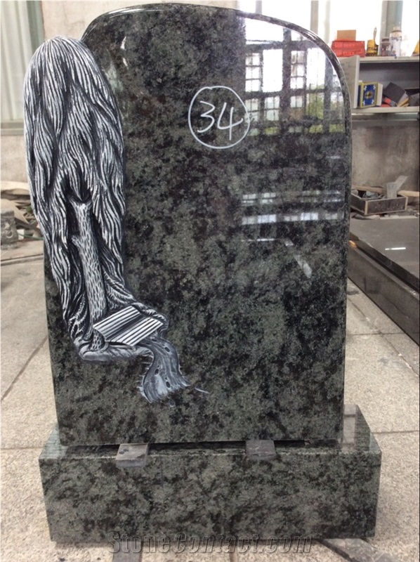 High Quality Good Service Custom Wholesale Price Unique Haobo Natural Stone Chinese Quarry Olive Green Granite Carving Headstone Design for Cemetery