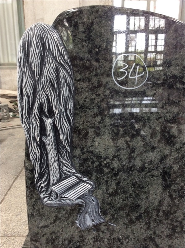 High Quality Good Service Custom Wholesale Price Unique Haobo Natural Stone Chinese Quarry Olive Green Granite Carving Headstone Design for Cemetery