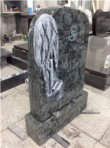 High Quality Good Service Custom Wholesale Price Unique Haobo Natural Stone Chinese Quarry Olive Green Granite Carving Headstone Design for Cemetery