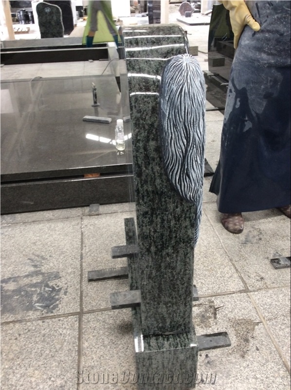 High Quality Good Service Custom Wholesale Price Unique Haobo Natural Stone Chinese Quarry Olive Green Granite Carving Headstone Design for Cemetery