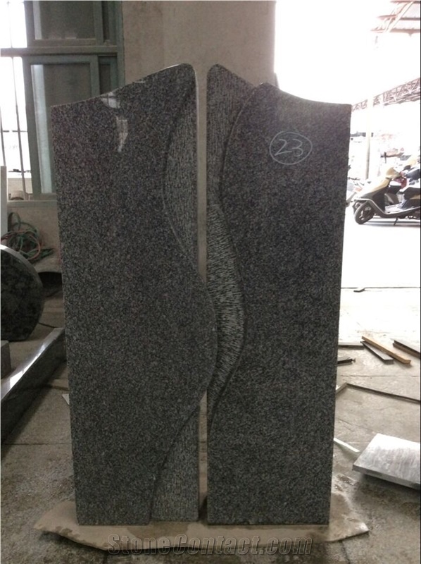 High Quality Good Service Custom Wholesale Price Unique Haobo Natural Stone Chinese Quarry Sky Blue Granite Carving Headstone Design for Cemetery