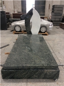 Natural Stone Olive Green Granit Quarry Carving Headstone