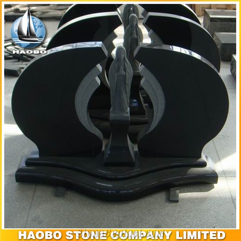 Polished Natural Stone Quarry Manufactory Black Noir Granite Western Style Monuments Heart Tombstones,Gravestone,Single or Double Headstone
