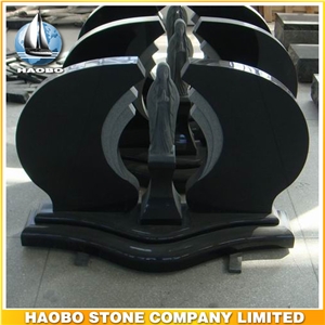Polished Natural Stone Quarry Manufactory Black Noir Granite Western Style Monuments Heart Tombstones,Gravestone,Single or Double Headstone