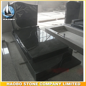 Polished Natural Stone Quarry Manufactory Black Noir Granite Western Style Monuments Heart Tombstones,Gravestone,Single or Double Marble Headstone