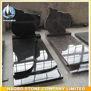 Polished Natural Stone Quarry Manufactory Black Noir Granite Western Style Monuments Heart Tombstones,Gravestone,Single or Double
