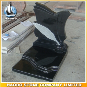 Polished Natural Stone Quarry Manufactory Black Noir Granite Western Style Monuments Tombstones,Gravestone,Single or Double Headstone