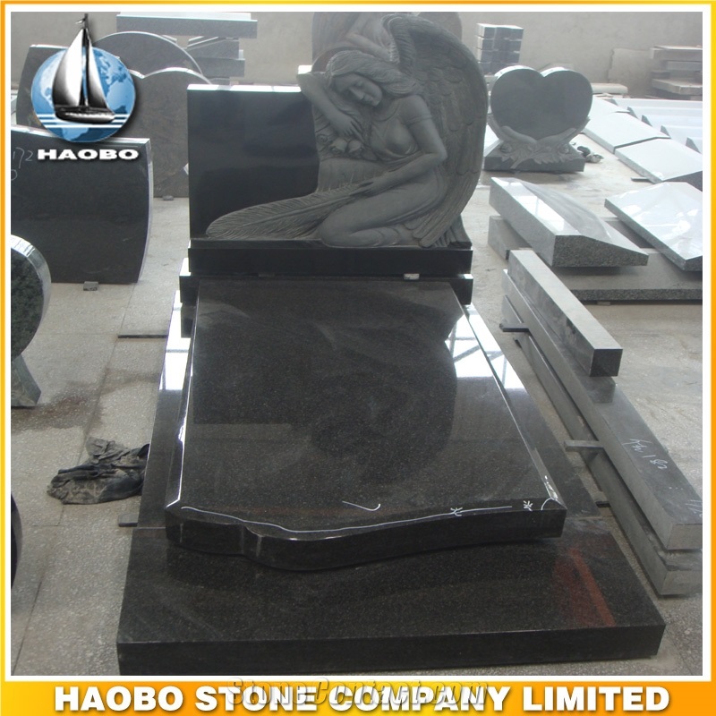 Polished Natural Stone Quarry Manufactory Black Noir Granite Western Style Monuments Tombstones,Gravestone,Single or Double Headstone