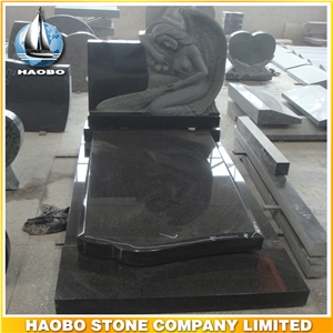 Polished Natural Stone Quarry Manufactory Black Noir Granite Western Style Monuments Tombstones,Gravestone,Single or Double Headstone