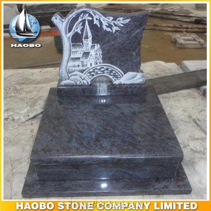 Polished Natural Stone Quarry Manufactory Blue Bleu Granite Western Style Monuments Heart Tombstones,Gravestone,Single or Double Headstone