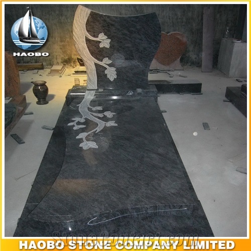 Polished Natural Stone Quarry Manufactory Blue Bleu Granite Western Style Monuments Heart Tombstones,Gravestone,Single or Double Marble Headstone
