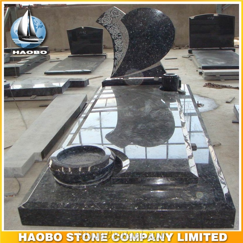 Polished Natural Stone Quarry Manufactory Blue Bleu Granite Western Style Monuments Tombstones,Gravestone,Single or Double Headstone