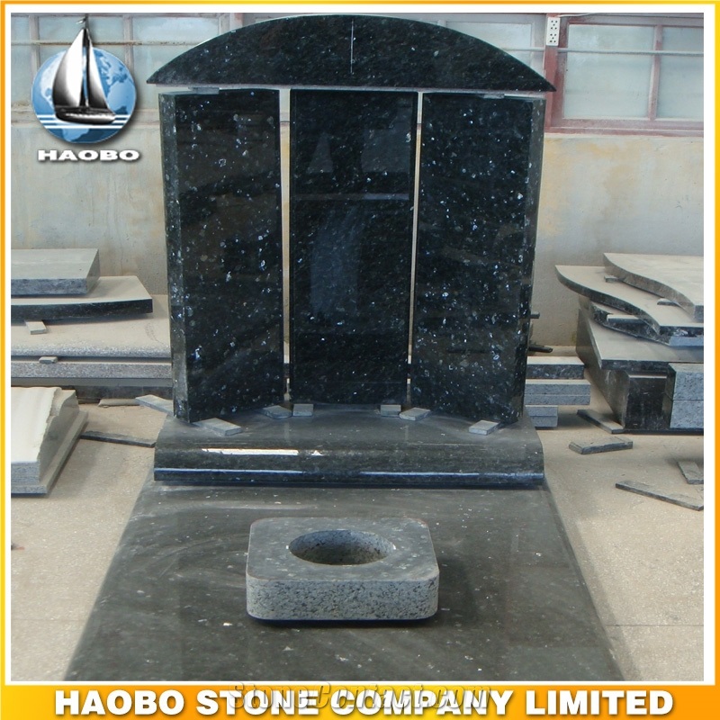 Polished Natural Stone Quarry Manufactory Blue Bleu Granite Western Style Monuments Tombstones,Gravestone,Single or Double Headstone