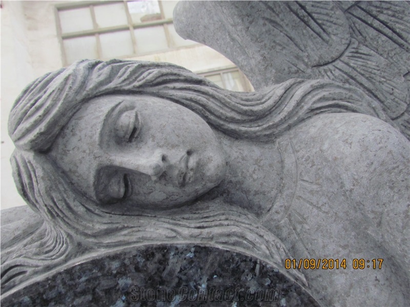Tombstone Design Blue Pearl Double Angel Monuments Heart Tombstones