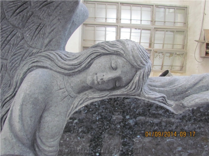 Tombstone Design Blue Pearl Double Angel Monuments Heart Tombstones