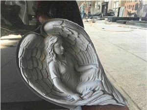 Wholesale Shanxi Black Heart Shape with Angel Carving,India Red Base China Professional Stone Monument Manufactory More Than 17 Years Experience