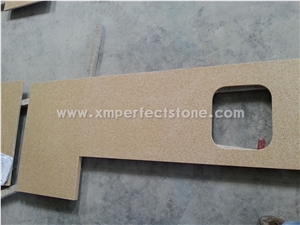 Engineered Stone Kitchen Countertops with One Sink Yellow Quartz