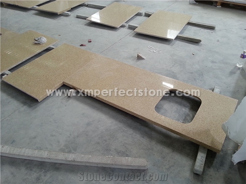 Engineered Stone Kitchen Countertops with One Sink Yellow Quartz