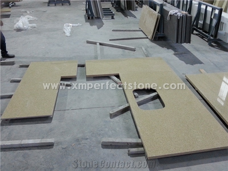 Engineered Stone Kitchen Countertops with One Sink Yellow Quartz