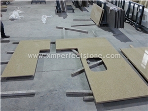 Engineered Stone Kitchen Countertops with One Sink Yellow Quartz