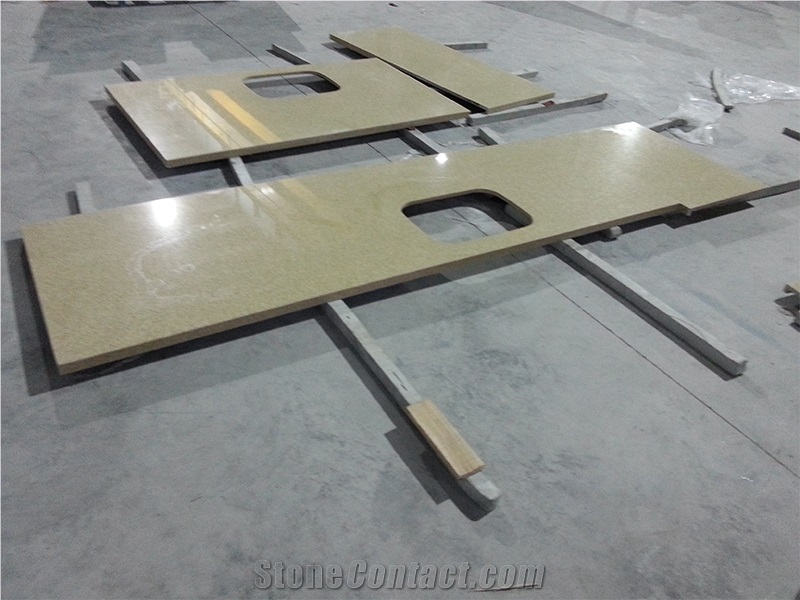 Engineered Stone Kitchen Countertops with One Sink Yellow Quartz