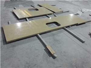 Engineered Stone Kitchen Countertops with One Sink Yellow Quartz
