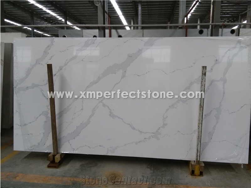 Good Quality Calacatta White Quartz Big Slab,3000*1400/3000*1600/3200*1600 Jumbo Size,Chinese Quartz Slab Wholesale