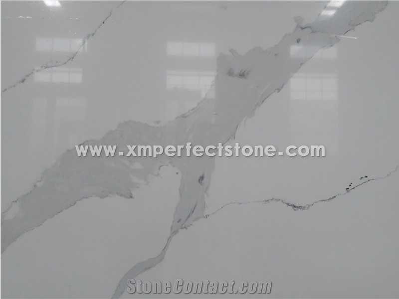 Good Quality Calacatta White Quartz Big Slab,3000*1400/3000*1600/3200*1600 Jumbo Size,Chinese Quartz Slab Wholesale