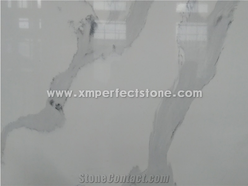 Good Quality Calacatta White Quartz Big Slab,3000*1400/3000*1600/3200*1600 Jumbo Size,Chinese Quartz Slab Wholesale