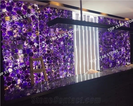 Natural Purple Semi Precious Stone Slabs,Translucent Purple Gemstone,Backlite Purple Agate Semiprecious Stone Wall Covering Panel Price