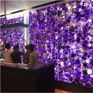 Natural Purple Semi Precious Stone Slabs,Translucent Purple Gemstone,Backlite Purple Agate Semiprecious Stone Wall Covering Panel Price