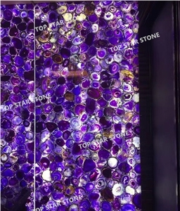 Natural Purple Semi Precious Stone Slabs,Translucent Purple Gemstone,Backlite Purple Agate Semiprecious Stone Wall Covering Panel Price